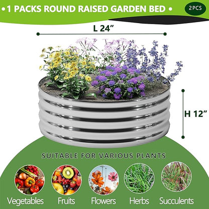 DIIYIV 2PCS 2x2x1FT Galvanized Raised Garden Bed, Outdoor Metal Vegetable Flower Planter Box Silver