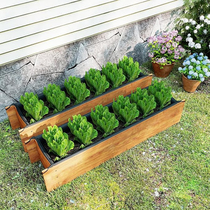 Giantex Wood Raised Garden Beds Set of 2, Rectangular Planter Box w/Drainage Hole, Removable Liner for Growing Vegetable Flower Herb, Indoor Outdoor Plant Container for Backyard Deck Balcony