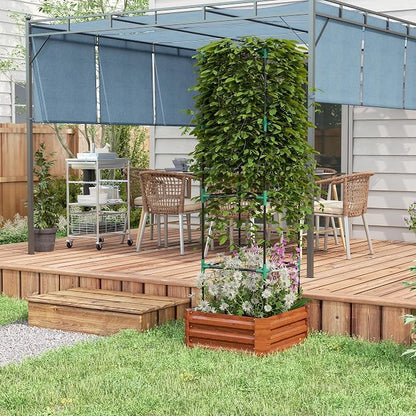 Outsunny Galvanized Raised Garden Bed, 73.5" Outdoor Planter Box with Trellis Tomato Cage and Open Bottom for Climbing Vines, Vegetables, Flowers in Backyard, Garden, Patio, Brown