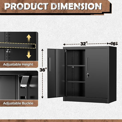 INTERGREAT Steel Storage Cabinet with Lock, Lockable Metal Storage Cabinets with 2 Adjustable Shelves, Black Counter Height Garage Cabinet