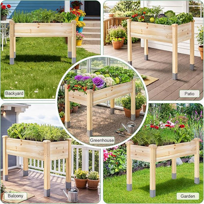 MIXC 331 lb Capacity Wooden Raised Garden Bed with Legs, 48x24x31 in. Elevated Reinforced Large Planter Box for Vegetable Flower Herb Outdoors - Beam and Column Structure - Unmatched Strength Outlast