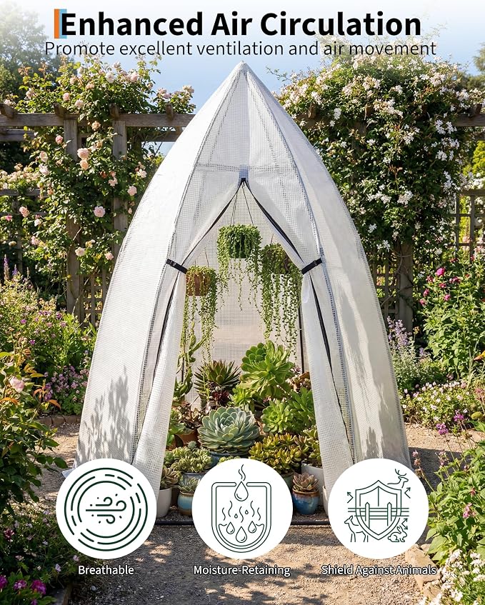 Greenhouse for Outsides, 54”x 54”x 71” Heavy Duty Green House Tent with Durable PE Cover, Garden Plant Protector with Zippered Door Mesh Window for Vegetables Flowers Fruits Herbs, Transparent