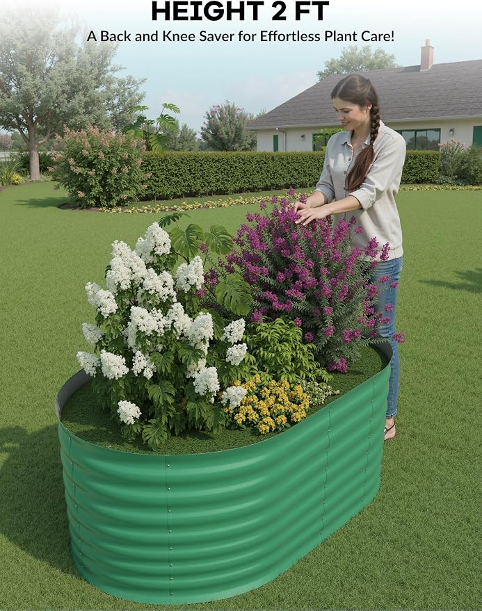GarveeLife 4x2x2 ft Galvanized Raised Garden Bed - 24 in Tall Metal Planter Box for Vegetables, Flowers, Herbs, Rust-Resistant Outdoor Garden Box, Easy Assembly Raised Beds for Gardening, Green
