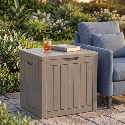 NicBex 30 Gallon Deck Box, Waterproof Resin Outdoor Storage Box Lockable for Patio Furniture, Fade Resistant Patio Side Table & Organizer for Garden Tools, Pool Floats, Outdoor Cushions, Light Coffee