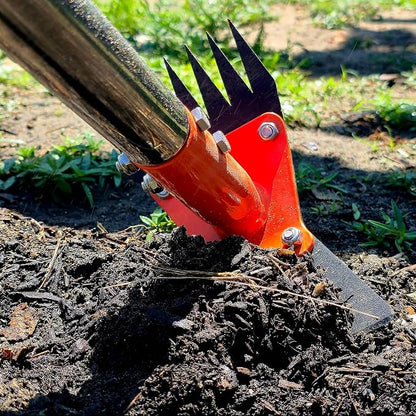 2-in-1 Garden Hoe and Weed Puller Rake, 60 Inch Adjustable Long Handle Weeding Tool Heavy Duty Spring Steel Head with Sand Texture Finish, Weed Remover for Garden, Yard, Lawn, Driveway