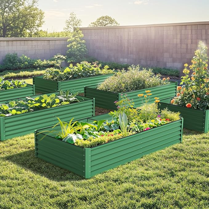 DWVO 6 x 3 x 1.5 FT Raised Garden Bed Kit, Outdoor Galvanized Flower Bed with Gloves, Large Metal Planter Box for Vegetables, Flowers, Herbs, Fruits, Green