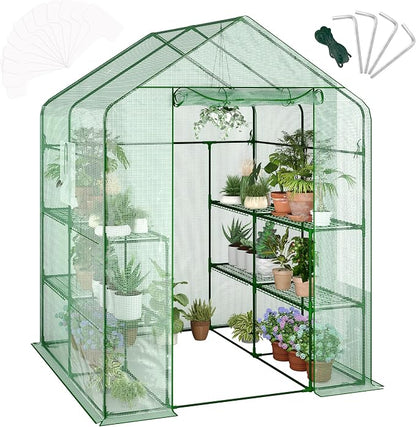 Greenhouse, 57 x 57 x 76'' Greenhouses for Outdoors, Durable Green House Kit with Window, Thicken PE Cover, 3 Tiers 12 Shelves, Portalbe Walk in Green Houses for Indoor Backyard Outside