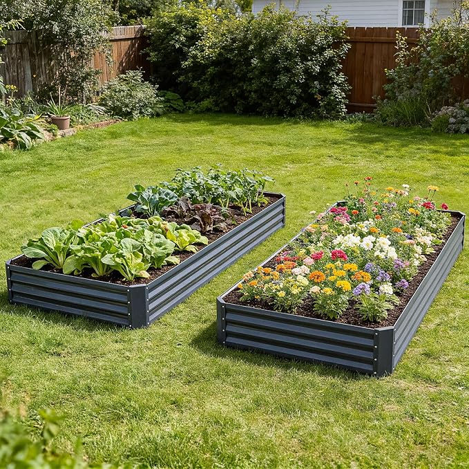 INNO STAGE 2 Pcs 8×4×1ft Galvanized Raised Garden Bed Kit, Galvanized Planter Raised Garden Boxes Outdoor, Large Metal Raised Garden Beds for Vegetables, Flowers, Herbs, and Succulents, Grey