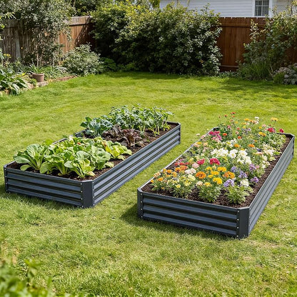 INNO STAGE 2 Pcs 8×4×1ft Galvanized Raised Garden Bed Kit, Galvanized Planter Raised Garden Boxes Outdoor, Large Metal Raised Garden Beds for Vegetables, Flowers, Herbs, and Succulents, Grey