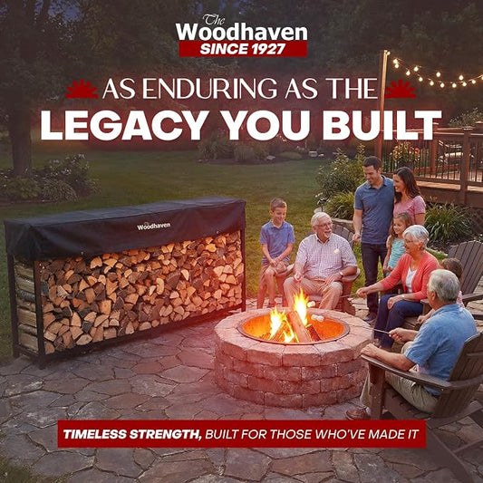 Woodhaven 10-Foot Firewood Rack – American Brand – 1/2 Cord Raised Lumber Storage Rack – Keeps Wood Dry & Ready – Heavy-Duty Steel, Lifetime Structural Warranty (With Cover)