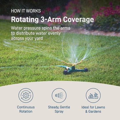 Orbit 58257N Lawn and Garden 3-Arm Metal Sprinkler with Wheel Base