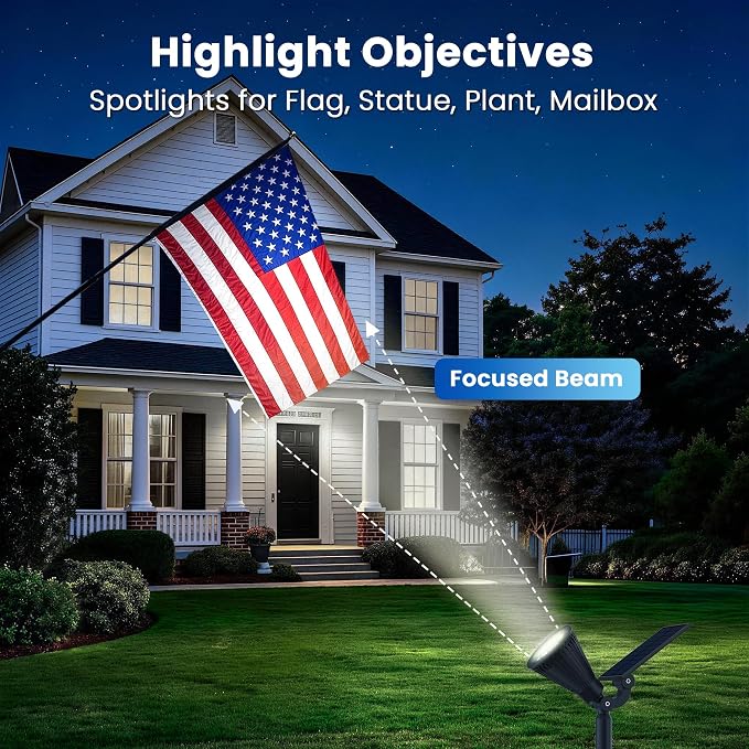 JEJOT 4 Pack Solar Lights Outdoor Waterproof,Cool White Light,2 Lighting Modes,Solar Powered Spotlights for Yard Garden Solar Spot Lights for Flag Landscape Auto On/Off