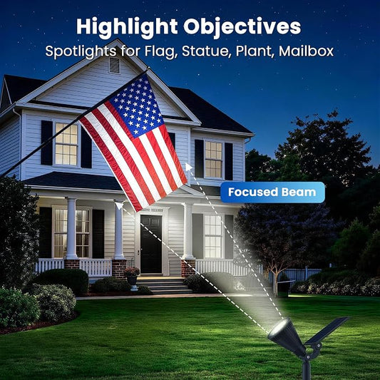 JEJOT 4 Pack Solar Lights Outdoor Waterproof,Cool White Light,2 Lighting Modes,Solar Powered Spotlights for Yard Garden Solar Spot Lights for Flag Landscape Auto On/Off