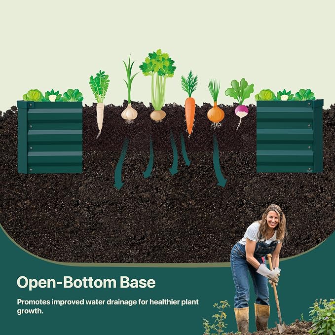 Raised Garden Bed Green, 6x3x1ft Galvanized Raised Garden Beds Outdoor for Vegetables Flowers, Raised Bed Planter Box, Metal Raised Garden Bed Kit with Gloves and 3ftx30ft Weed Barrier Fabric