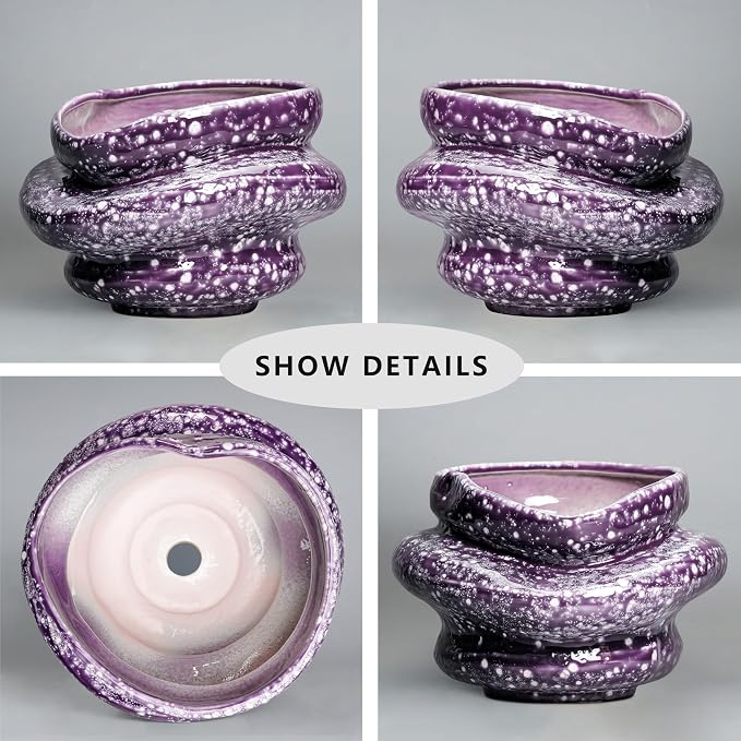 Ceramic Pots for Plants - 10.6 Inch Ceramic Plant Pots Indoor with Drainage Hole, Unique Planters for Indoor Outdoor Plants, Decorative Planter, Garden Room Decor, Housewarming Gifts, Purple
