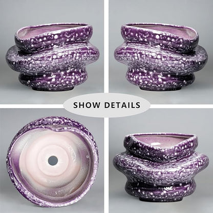 Ceramic Pots for Plants - 10.6 Inch Ceramic Plant Pots Indoor with Drainage Hole, Unique Planters for Indoor Outdoor Plants, Decorative Planter, Garden Room Decor, Housewarming Gifts, Purple