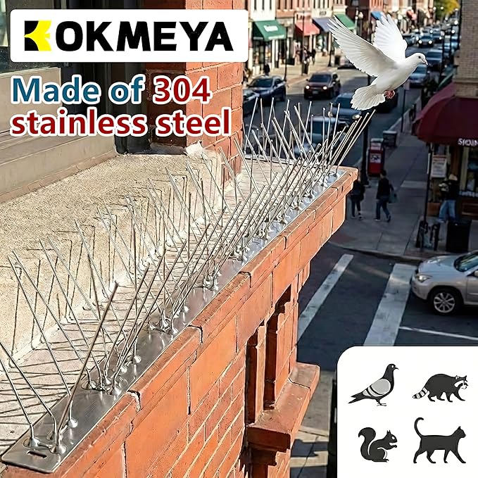 Bird Spikes 16.4FT, 304 Stainless Steel Bird Deterrents Spikes for Outside to Keep Birds Away Bird Scare Devices Outdoor 20Pcs