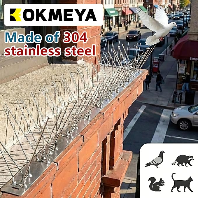 Bird Spikes 31FT, 304 Stainless Steel Bird Deterrents Spikes for Outside to Keep Birds Away Birds Scare Devices Outdoor 38Pcs