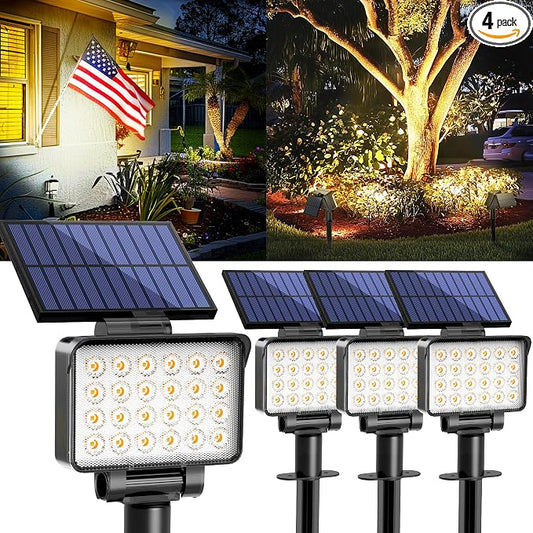 Solar Spot Lights Outdoor Waterproof for Flag, Tree, House, Garden, Yard, 3 Brightness Modes Solar Powered Landscape Spotlights 4 Pack Warm White
