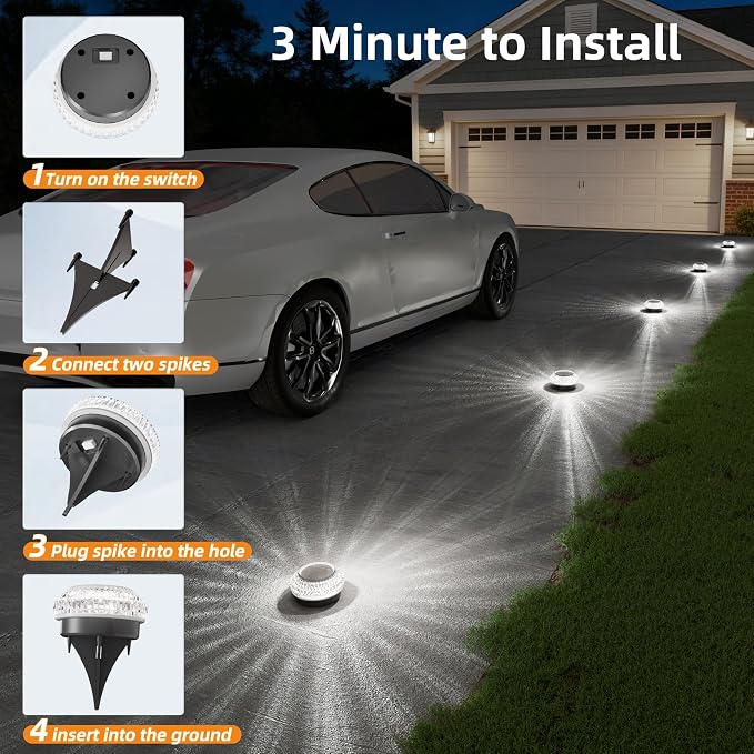 VOLISUN Solar Ground Lights Outdoor, 2 Pack Flat Solar Powered Disc Lights, IP68 Waterproof White