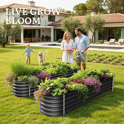YITAHOME 8x2x1.5ft Raised Garden Bed Kit, 17" Tall 9 in 1 Large Galvanized Metal Planter Box with Gloves & Safety Rubber, Outdoor Flower Bed for Plants Vegetables Flowers, Black
