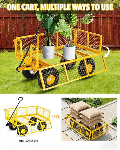 GarveeLife Heavy Duty Steel Garden Cart 900 LBS Capacity 3 in 1 Pullable Garden Wagon with 10 in Wheels for Gardening Soil, Tools, and Plant Transport