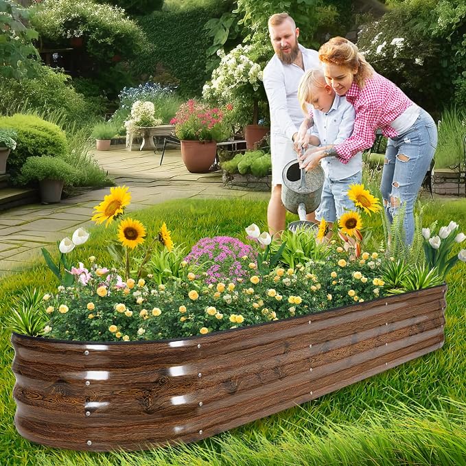 1MORE Galvanized Raised Garden Bed- Planter Garden Boxes Outdoor, Raised Beds for Gardening,Metal Garden Bed Kit for Vegetables Flower, Planter Raised Beds.8x2x1ft Grain-2pcs