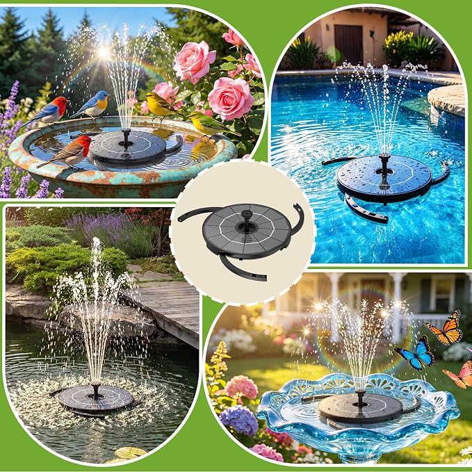 AISITIN Solar Bird Bath Fountain with 6 Nozzles & DIY Separated Design & 3 Anti-Drift Bracket, 2026 Upgrade Free Standing Solar Fountain for Bird Bath, Fish Tank, Garden, Pond, Yard and Outdoor Decor