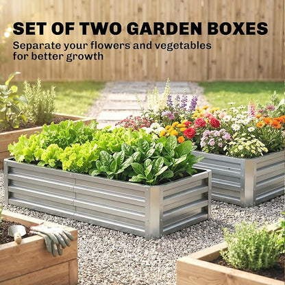 Outsunny Galvanized Raised Garden Bed, 4' x 2' x 1' Metal Planter Box, for Growing Vegetables, Flowers, Herbs, Succulents, Silver