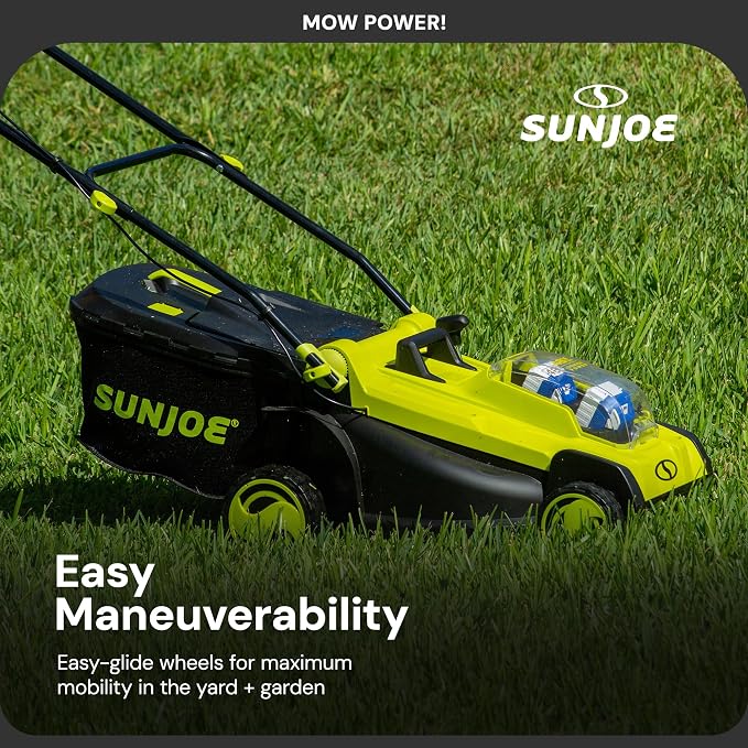 Sun Joe Cordless Electric Push Lawn Mower with 6-Position Height Adjustment, 11-Gal Bag, 17-Inch Cutting Width - Heavy-Duty Yard Trimmer for Gardening Care and Maintenance, 24V-X2-17LM | 670W Brushless, 17 Deck, 6-Position Height, 11-Gal Catcher, Inclu...