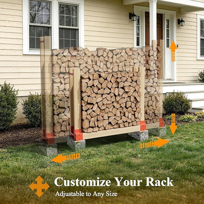 Mr IRONSTONE Firewood Rack Outdoor Indoor, Adjustable to ANY Length Firewood Log Rack Brackets Kit, Heavy Duty Fire Wood Storage Racks, Fireplace Wood Holder for Patio Deck