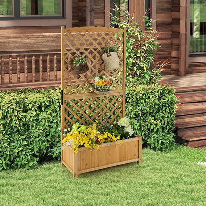 Giantex Planter Raised Bed with Trellis, 71" Wooden Garden Bed, High Trellis for Vine Plant Flower Climbing Pot Hanging, Indoor & Outdoor Planter Box for Yard, Garden, Balcony