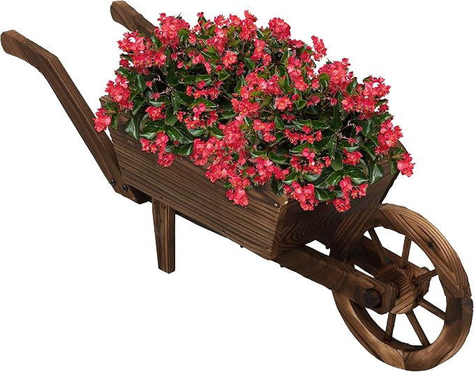Sunnydaze Outdoor Wooden Decorative Wheelbarrow Planter - for Indoor or Outdoor Use - 35" W x 10.25" D x 12" H - Brown