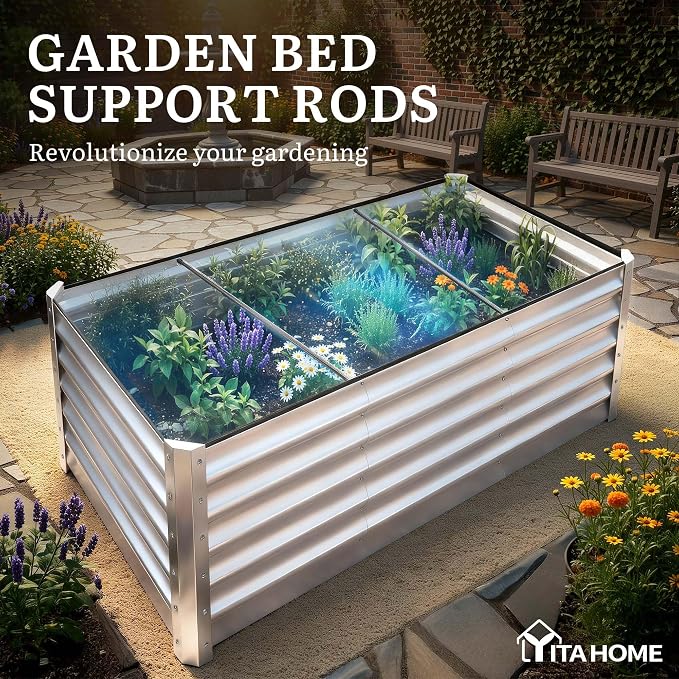 YITAHOME 8x4x3ft Galvanized Raised Garden Bed, Metal Planter Box with Safety Rubber, Gloves, Outdoor Flower Bed for Planting Plants Vegetables, Silver