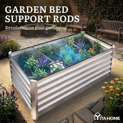 YITAHOME 8x4x3ft Large Raised Garden Bed Kit, Galvanized Metal Planter Box with Gloves, Support Rod & Safety Rubber, Outdoor Above Ground Planters for Plants Vegetables Flowers,Silver Gray