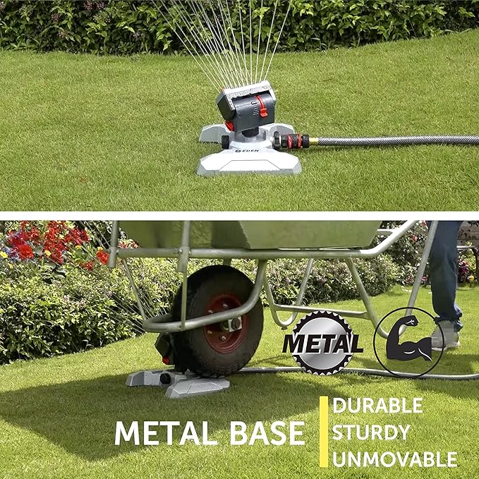 Eden 94127 Metal Adjustable 4-Way Mini Turbo Oscillating Sprinkler W/Quick Connect Starter Set, 20 Nozzle, Covers up to 3,800 sq. ft