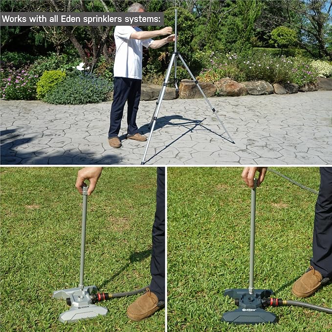 Eden 99989 Multi-Adjustable Sprinkler with Metal Extension Set (12 pcs), Connects to Most Standard (1/2 inch) Threaded Lawn and Garden Watering System