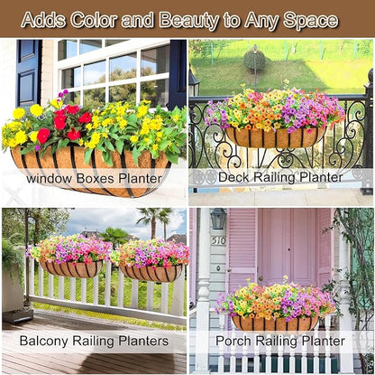 16 Inch Window Baskets with Coconut Liner Outdoor Wall Planter for Plants Long Window Flower Box for Porch Fence Patio Outdoor（4 Pack）