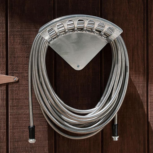 Hose Reel - Heavy Duty Aluminum Water Hose Hanger Wall Mount - Water Hose Holder for 100ft 1/2" Hoses - Hose Rack for Outside - Water Hose Holders for Outside by Kings County Tools