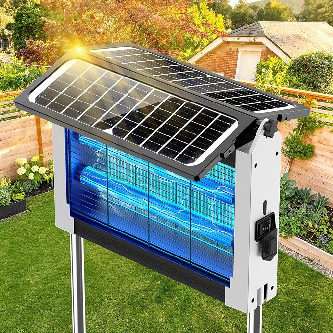 Solar Bug Zapper Outdoor, 4500V Mosquito Zapper with Dual Solar Panels | Auto On/Off, IPX5 Waterproof Mosquito Killer For Backyard, Patio, Garden, Camping And Up To 1/2 Acre Coverage