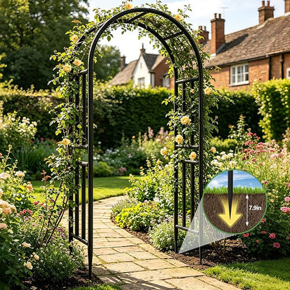 BUKLIYN Garden Arch - 47" L x 95" H Heavy Duty Metal Arbor, Powder Coated Rustproof Finish, Trellis for Climbing Roses Ivy Clematis