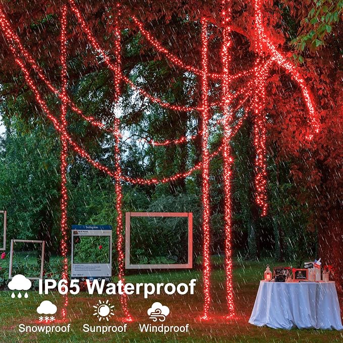 100FT 300 LED Christmas Lights Outdoor Indoor, Plug in, Green Wire, Red | Waterproof Christmas Tree Lights 8 Lighting Modes Connectable String Lights for Outside Patio Garden Xmas Holiday Decorations