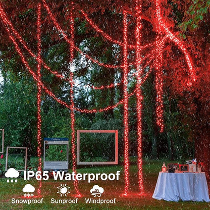100FT 300 LED Christmas Lights Outdoor Indoor, Plug in, Green Wire, Red | Waterproof Christmas Tree Lights 8 Lighting Modes Connectable String Lights for Outside Patio Garden Xmas Holiday Decorations