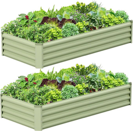 2PCS 6x3x1FT Galvanized Raised Garden Bed, Galvanized Planter Raised Garden Boxes Outdoor, Large Metal Raised Garden Beds for Vegetables-Green