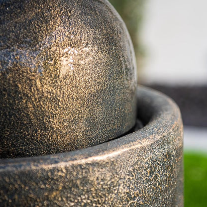 XBrand 25.98" Modern Sphere Water Fountain with LED Light – Indoor Outdoor Stone Texture Floor Fountain, Zen Bubbling Ball Water Feature for Garden Patio Porch - Bronze