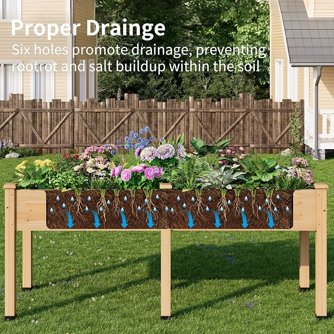Wood Raised Garden Bed, 72x24x30in Elevated Wooden Planter Box with Legs Standing Growing Bed for Backyard, Patio, Balcony with Bed Liner, 200 Pound Capacity