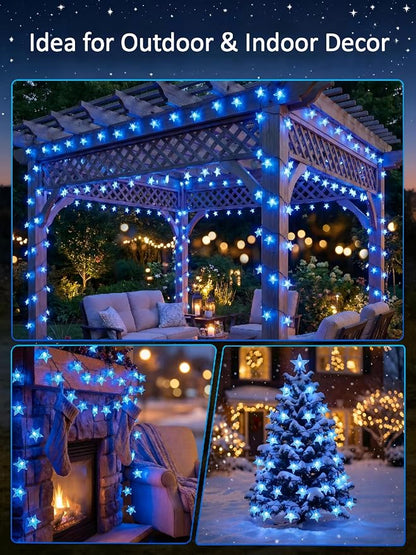 Twinkle Solar Star String Lights Outdoor Waterproof 39FT/100L Fairy Lights | 8 Modes Camping Garden Wedding Party Tree Holidays Backyard Patio Blue