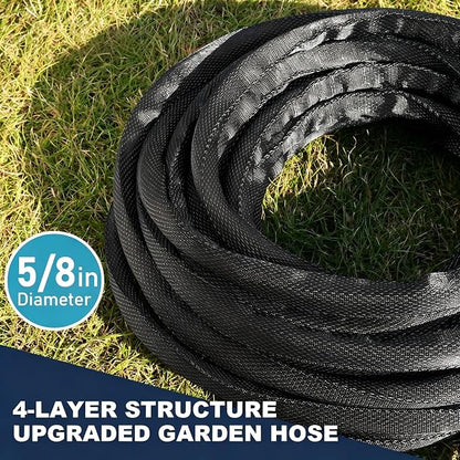 50FT Black Garden Hose, Lightweight No Kink Water Hose with 10 Function Spray Nozzle, 3/4 Inch Rust-Proof Aluminum Leak-Proof Connector for Yard Garden RV Outdoor Watering