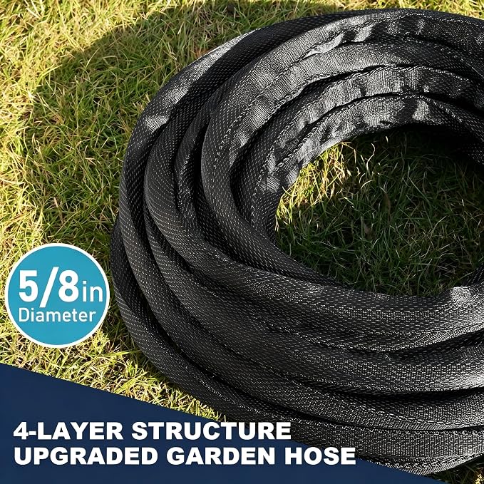 100FT Black Garden Hose, Lightweight No Kink Water Hose with 10 Function Spray Nozzle, 3/4 Inch Rust-Proof Aluminum Leak-Proof Connector for Yard Garden RV Outdoor Watering