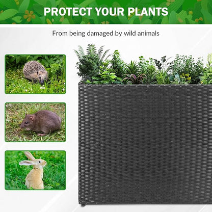 HPC Decor Planters, Plastic Planter for Outdoor Plants Handmade Wicker Large Rectangular Block Planter Box with Removable Liners, Modern Planter for Indoor Outdoor Patio Porch Deck.